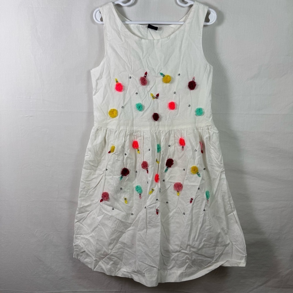 GapKids White Dress With Pom-Pom Embellishments Girls Size M